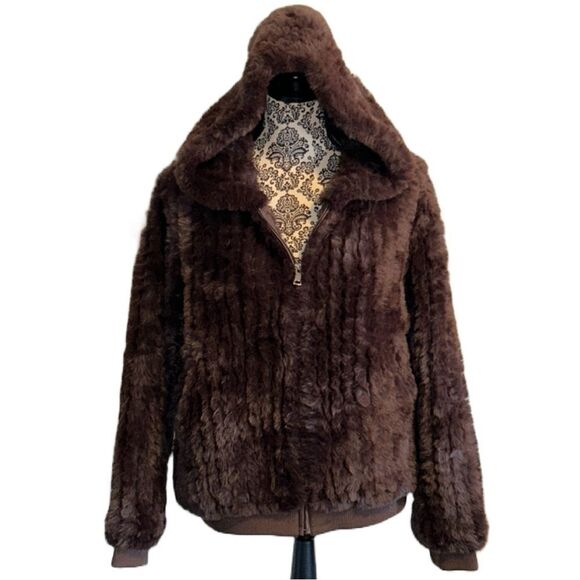 SMF Boutique Brand Brown Faux Fur Zip Front Hooded Jacket‎ - Picture 1 of 3